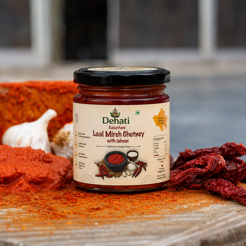 Dehati Lehsun Lal Mirch Chutney, Rajasthani Style, Homemade